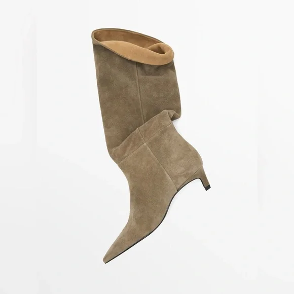 NWT. Massimo Dutti Soft Split Leather Heeled Boots. Size 11.